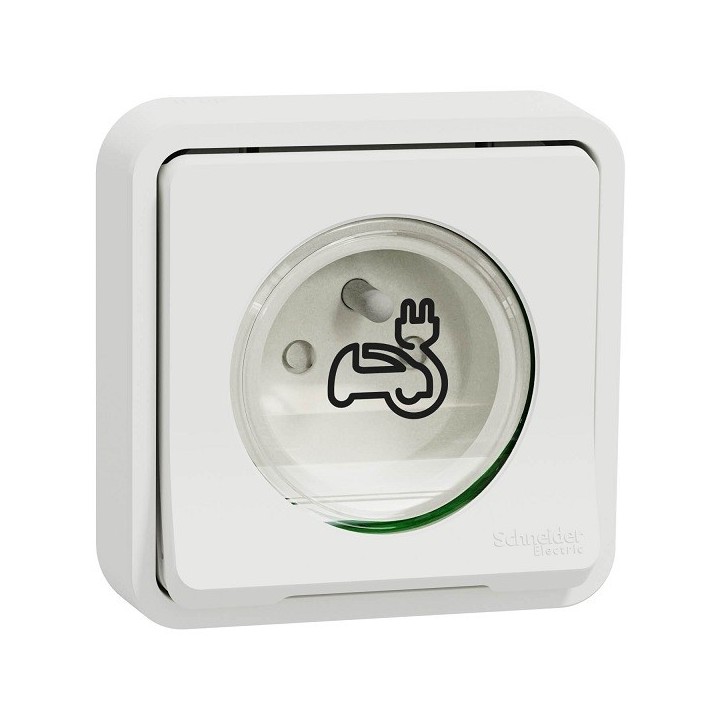 Schneider Mureva Styl - Prise courant 2P+T renforcée pour véhicule électrique - IP55 IK08 - encastre - blanc - Réf : MUR39011