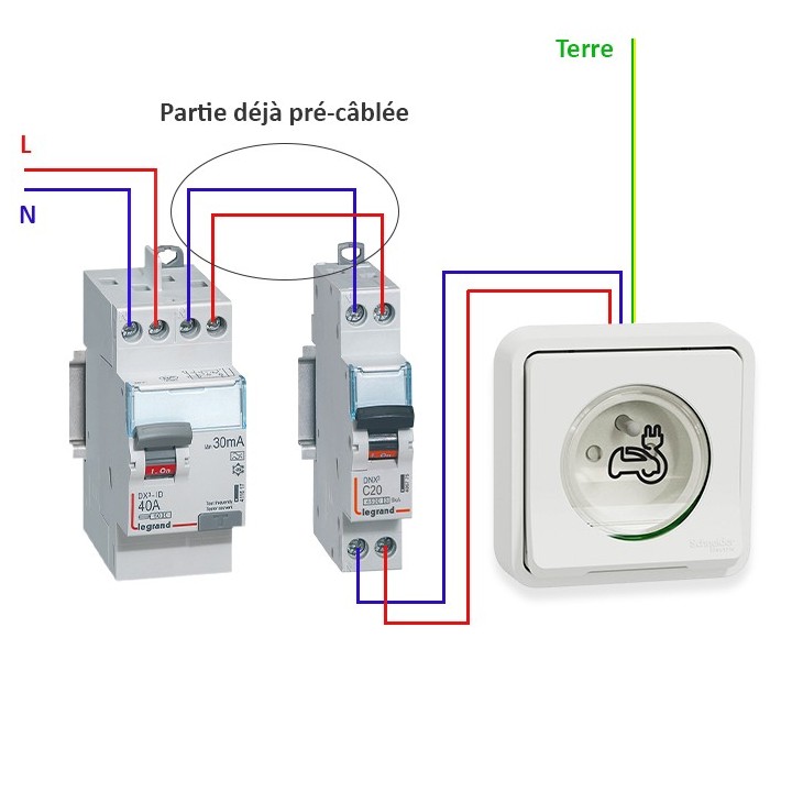 Legrand - Kit recharge pour véhicule électrique + Prise Mureva Styl encastrée - Blanche - Réf : 39011-01-Précablé