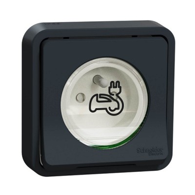 Schneider Mureva Styl - Prise courant 2P+T renforcée pour véhicule électrique - IP55 IK08 - encastre - gris - Réf : MUR36011