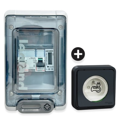 Legrand - Kit recharge pour véhicule électrique + Compteur énergie 45A + Prise Mureva Styl encastrée - Réf : 36011-02-Précablé