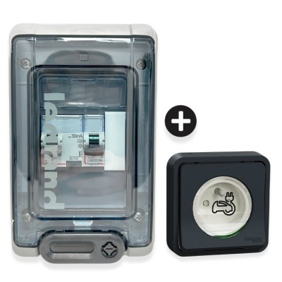 Legrand - Kit recharge pour véhicule électrique + Prise Mureva Styl encastrée Schneider - Réf : 36011-01-Précablé