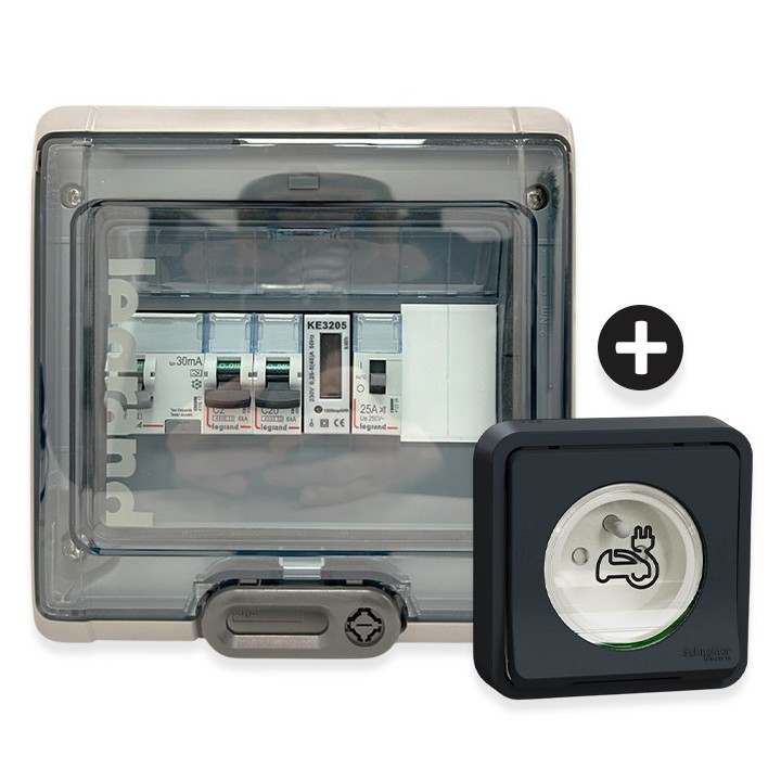 Legrand - Kit recharge véhicule électrique + Compteur énergie + Contacteur + Prise Mureva Styl noir - Réf : 36011-03-Précablé