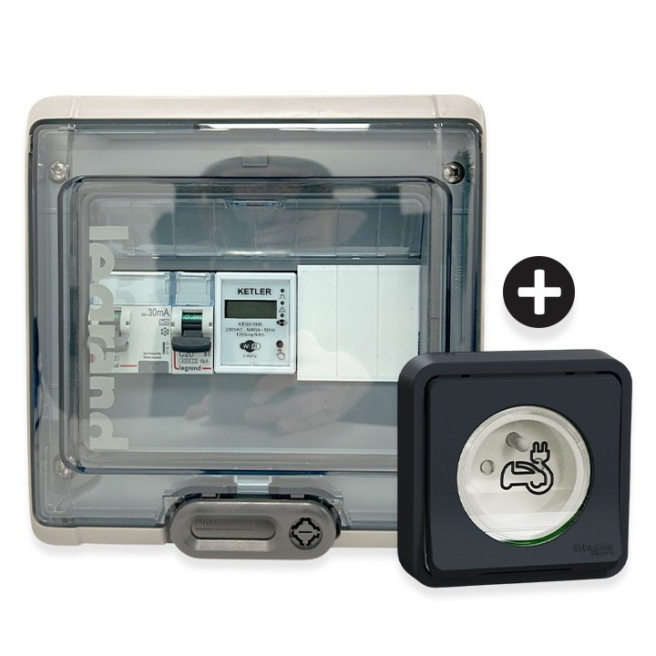 Legrand - Kit recharge véhicule électrique + Compteur énergie WIFI + Prise Mureva Styl encastrée noir - Réf : 36011-04-Précablé
