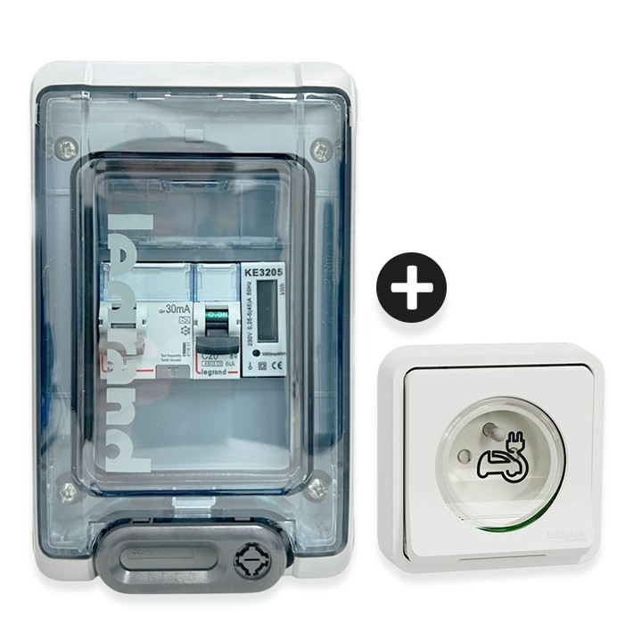 Legrand - Kit recharge véhicule électrique + Compteur énergie 45A + Prise Mureva encastrée - Blanche - Réf : 39011-02-Précablé