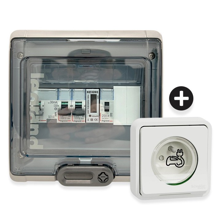 Legrand - Kit recharge véhicule électrique + Compteur énergie + Contacteur + Prise Mureva - Blanche - Réf : 39011-03-Précablé