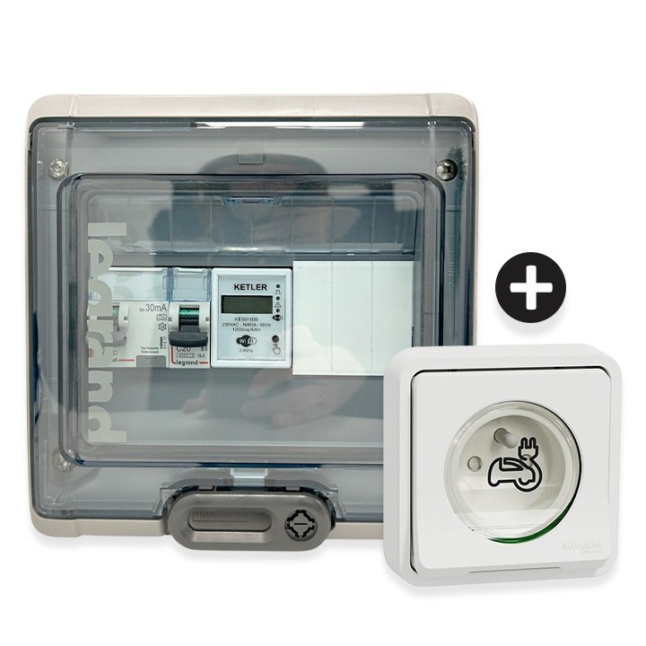 Legrand - Kit recharge véhicule électrique + Compteur énergie WIFI + Prise Mureva encastrée - Blanche - Réf : 39011-04-Précablé
