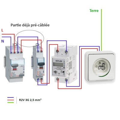 Legrand - Kit recharge véhicule électrique + Compteur énergie WIFI + Prise Mureva encastrée - Blanche - Réf : 39011-04-Précablé