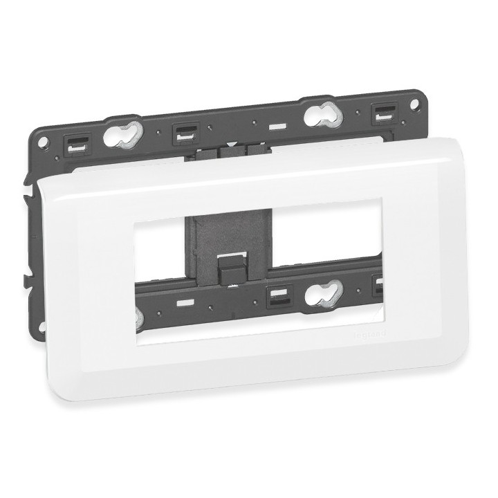 Legrand - Plaque avec support Mosaic - pour 4 modules montage horizontal - Blanc  - Réf : 099674