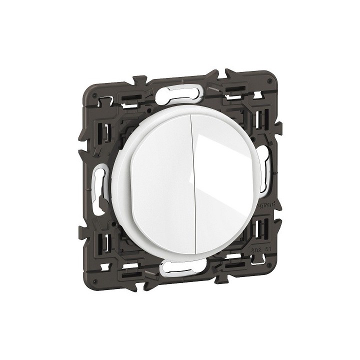 Legrand Céliane - Double interrupteur ou va-et-vient 10A - Blanc avec support - à équiper d'une plaque - Réf : CB2001-SP