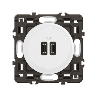 Legrand Céliane - Prise double chargeur USB Type-C 20W - Blanc avec support - à équiper d'une plaque - Réf : CX0154