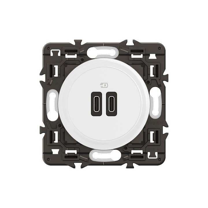 Legrand Céliane - Prise double chargeur USB Type-C 20W - Blanc avec support - à équiper d'une plaque - Réf : CX0154