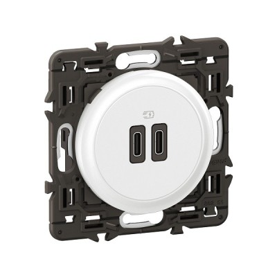 Legrand Céliane - Prise double chargeur USB Type-C 20W - Blanc avec support - à équiper d'une plaque - Réf : CB0154-SP