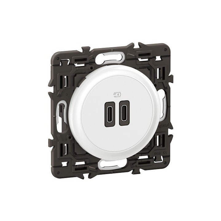 Legrand Céliane - Prise double chargeur USB Type-C 20W - Blanc avec support - à équiper d'une plaque - Réf : CB0154-SP
