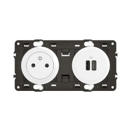 Legrand Céliane - Prise 2P+T affleurante et USB Type-A + C précâblées - Blanc avec support - à équiper d'une plaque -Réf: CX0143