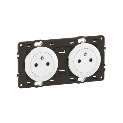 Legrand Céliane - Double prise de courant avec terre précâblée - Blanc avec support - à équiper d'une plaque - Réf : CM0111B-SP