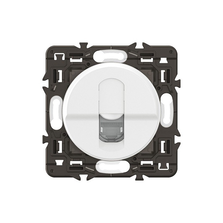 Legrand Céliane - Prise RJ45 blindée multimédia Cat. 6 STP - Blanc avec support - à équiper d'une plaque - Réf : CX0347