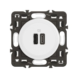 Legrand Céliane - Prise double USB Céliane 15W Type-A + Type-C - Blanc avec support - à équiper d'une plaque - Réf : CM0153-SP