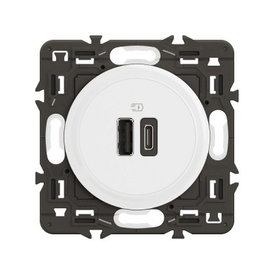 Legrand Céliane - Prise double USB Céliane 15W Type-A + Type-C - Blanc avec support - à équiper d'une plaque - Réf : CM0153-SP
