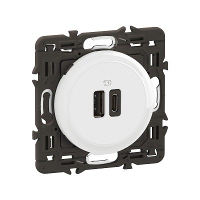 Legrand Céliane - Prise double USB 15W Type-A + Type-C - Blanc avec support - à équiper d'une plaque - Réf : CM0153-SP