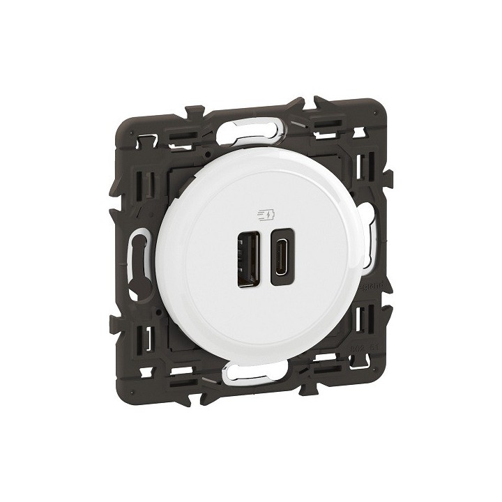 Legrand Céliane - Prise double USB 15W Type-A + Type-C - Blanc avec support - à équiper d'une plaque - Réf : CM0153-SP
