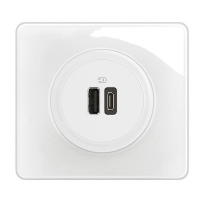 Legrand Céliane - Prise double USB 15W Type-A + Type-C - Blanc - Ensemble complet - Réf : CM0153-P