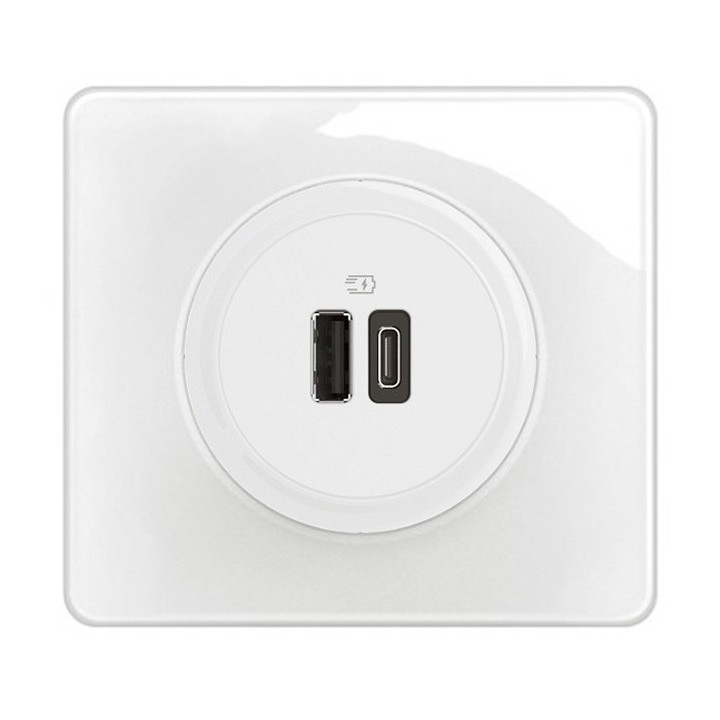 Legrand Céliane - Prise double USB 15W Type-A + Type-C - Blanc - Ensemble complet - Réf : CM0153-P