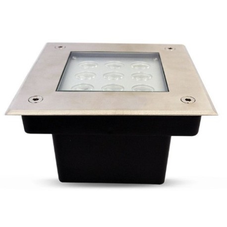 Miidex Lighting - Spot LED Encastre Sol Carré Inox 316L - 9W - 3000K - Réf : 70642