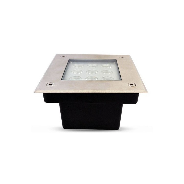 Miidex Lighting - Spot LED Encastre Sol Carré Inox 316L - 9W - 3000K - Réf : 70642