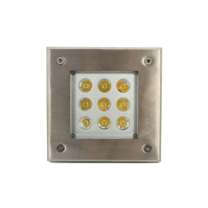 Miidex Lighting - Spot LED Encastre Sol Carré Inox 316L - 9W - 3000K - Réf : 70642