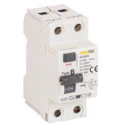 Ohmtec -  Interrupteur différentiel - 1P+N 6kA - 63A - Type B - 300mA - Réf : 423463