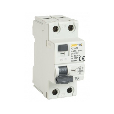 Ohmtec -  Interrupteur différentiel - 1P+N 6kA - 40A - Type B - 300mA - Réf : 423462