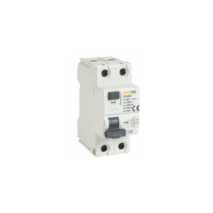 Ohmtec -  Interrupteur différentiel - 1P+N 6kA - 40A - Type B - 300mA - Réf : 423462