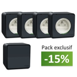 Schneider Mureva Styl - 4 Prises de courant 2P+T saillie + 1 va-et-vient saillie - IP55 - Anthracite - Réf : MUR35031-P