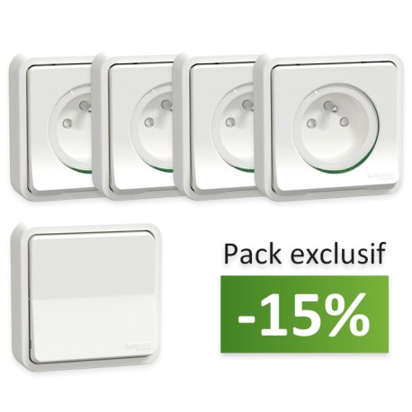 Schneider Mureva Styl - 4 Prises de courant 2P+T encastrées + 1 va-et-vient encastré - Blanc - Réf : MUR39036-P