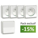Schneider Mureva Styl - 4 Prises de courant 2P+T encastrées + 1 va-et-vient encastré - Blanc - Réf : MUR39036-P