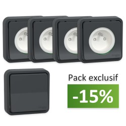 Schneider Mureva Styl - 4 Prises de courant 2P+T encastrées + 1 va-et-vient encastré - Anthracite - Réf : MUR35036-P