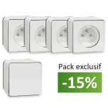 Schneider Mureva Styl - 4 Prises de courant 2P+T saillie + 1 va-et-vient saillie - IP55 - Blanc - Réf: MUR39030-P