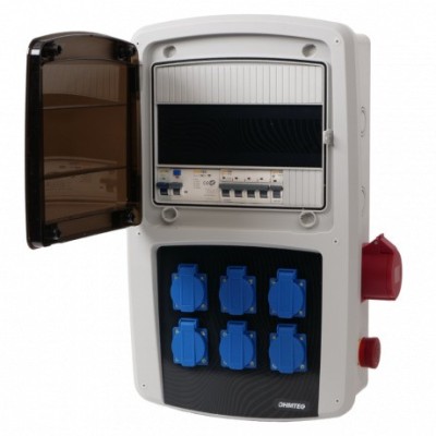 Ohmtec - Coffret de chantier 6 prises monophasées et 1 prise triphasée 16A - Réf : 423308