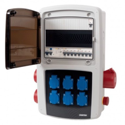 Ohmtec - Coffret de chantier 6 prises monophasées + 2 prises triphasées 16A + 1 prise triphasée 32A - Réf : 423307