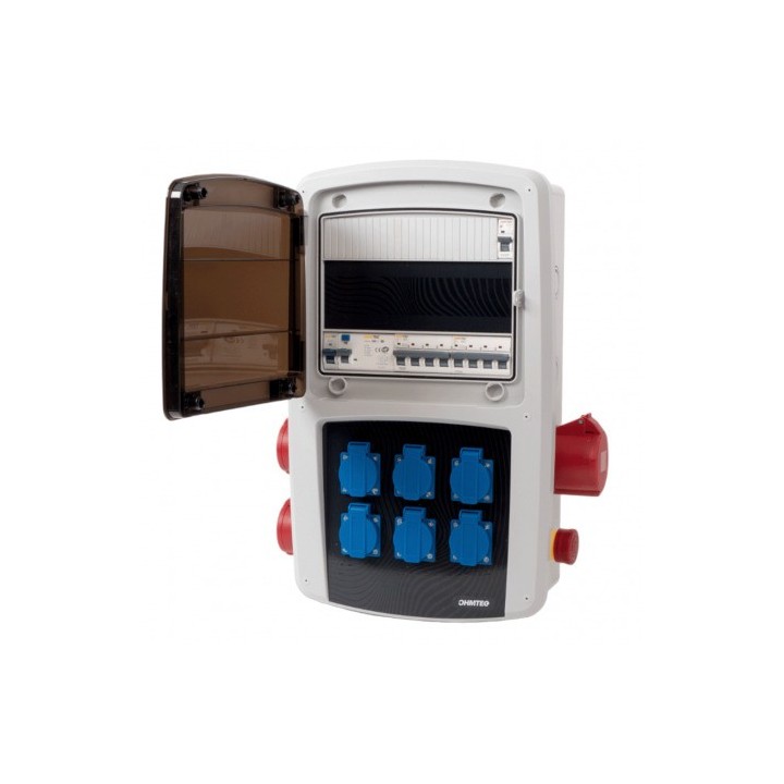 Ohmtec - Coffret de chantier 6 prises monophasées + 2 prises triphasées 16A + 1 prise triphasée 32A - Réf : 423307