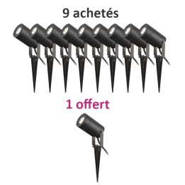 Miidex Lighting - Lot de 10 Projecteurs Piquet Slim dont 1 GRATUIT (sans ampoule) 230V GU10 Noir IP65 - Réf : 70283(10)