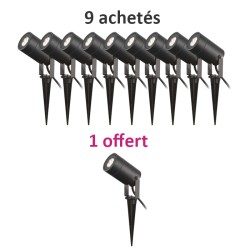 Miidex Lighting - Lot de 10 Projecteurs Piquet Slim dont 1 GRATUIT (sans ampoule) 230V GU10 Noir IP65 - Réf : 70283(10)