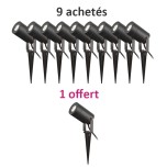 Miidex Lighting - Lot de 10 Projecteurs Piquet Slim dont 1 GRATUIT (sans ampoule) 230V GU10 Noir IP65 - Réf : 70283(10)