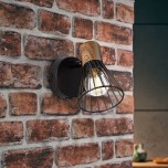 Brilliant - Manama - Applique rétro bois foncé et métal noir mat - 18W - Tête orientable - Réf : 7811176