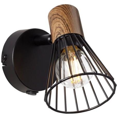 Brilliant - Manama - Spot rétro bois foncé et métal noir mat - 18W - Tête rotative - Réf : 7811176