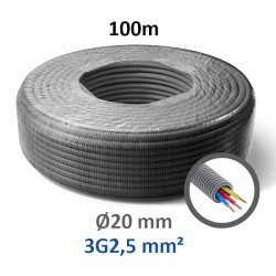 PREFLEX - Gaine électrique ICTA préfilée 3G2,5 mm² - R/B/VJ - Ø20 mm - Couronne de 100m - Réf : PFG20E32501