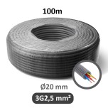 PREFLEX - Gaine électrique ICTA préfilée 3G2,5 mm² - R/B/VJ - Ø20 mm - Couronne de 100m - Réf : PFG20E32501