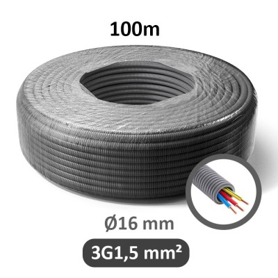 PREFLEX - Gaine électrique ICTA préfilée 3G1.5mm² - R/B/VJ - Ø16 mm - Couronne de 100m - Réf : PFG16E31501