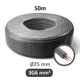 PREFLEX - Gaine électrique ICTA préfilée 3G6 mm² - R/B/VJ - Ø25 mm - Couronne de 50m - Réf : PFG25EVR36001B