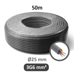 PREFLEX - Gaine électrique ICTA préfilée 3G6 mm² - R/B/VJ - Ø25 mm - Couronne de 50m - Réf : PFG25EVR36001B
